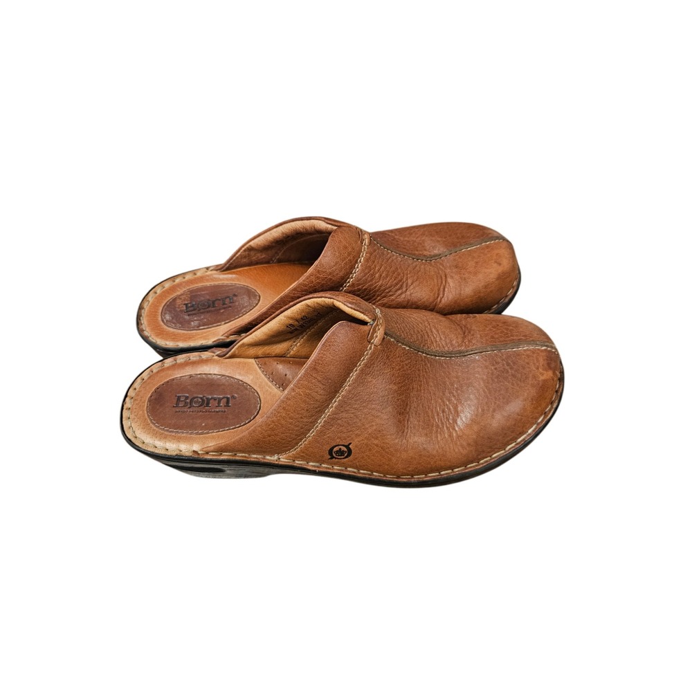 Born Brown Leather Slip On Clogs Mules Womens Size 10/42 Comfort Shoes W1340
